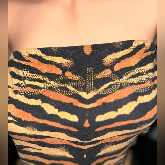 BEBE romper shorts strapless tiger pants jumpsuit pinup burlesque cabaret sexy - Picture 3 of 10